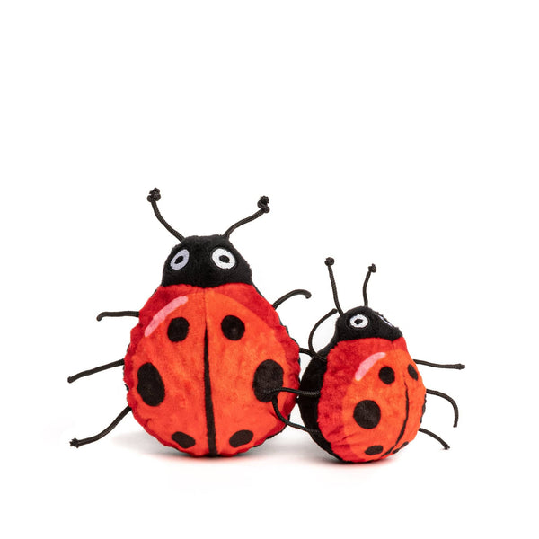 large 4" and small 3" lady bug faball® orange red with black spots, black head, six legs