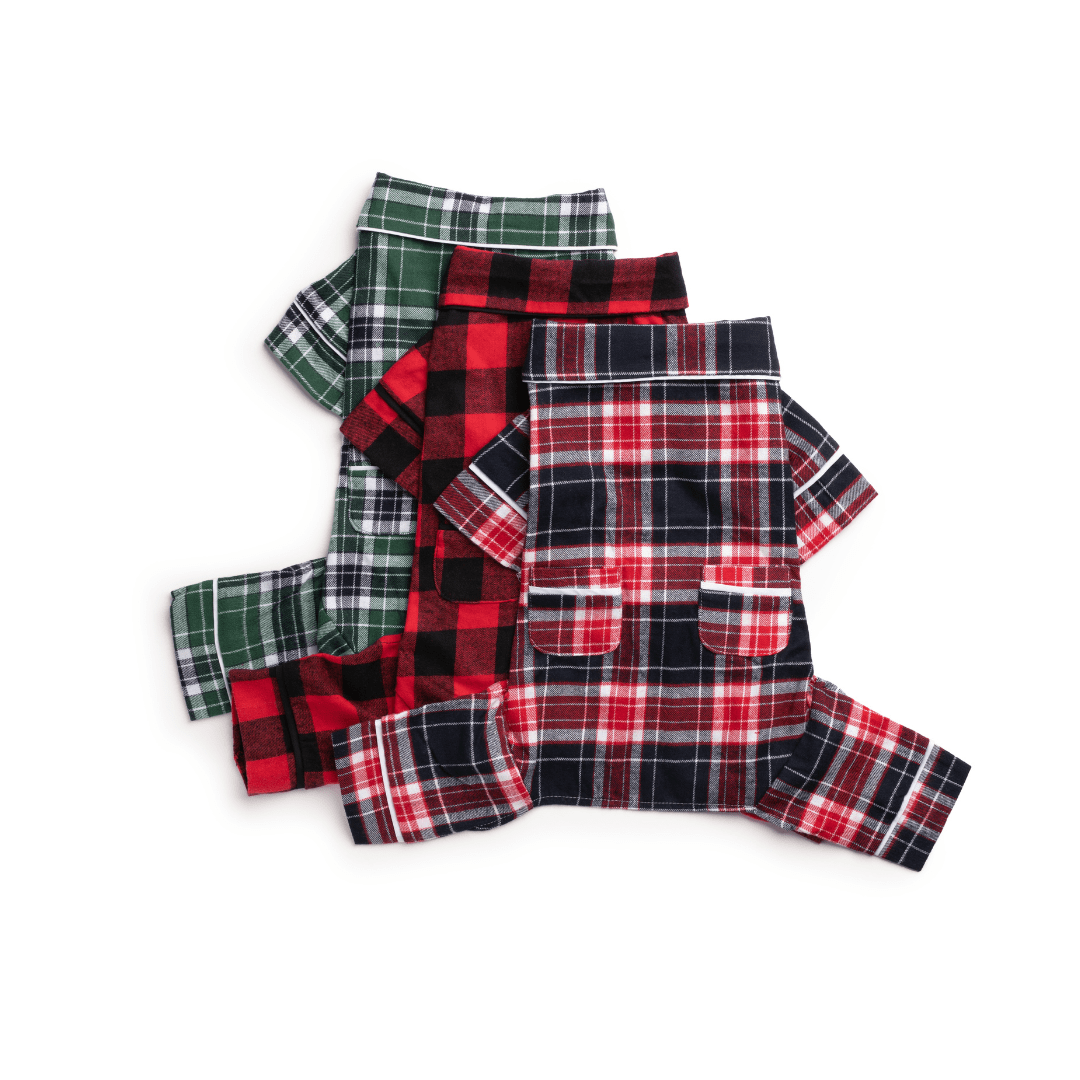 Blue Plaid Flannel Dog Pajamas - Main Image