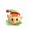 close up of elf  faball® with brown bangs, a a green hat with red trim an a green collar