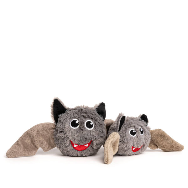 Large 4" gray and beige bat faball® hugging a small 3" gray and beige bat faball®