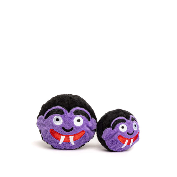 large 4" and small 3" purple Dracula faball® with red lips and white fangs